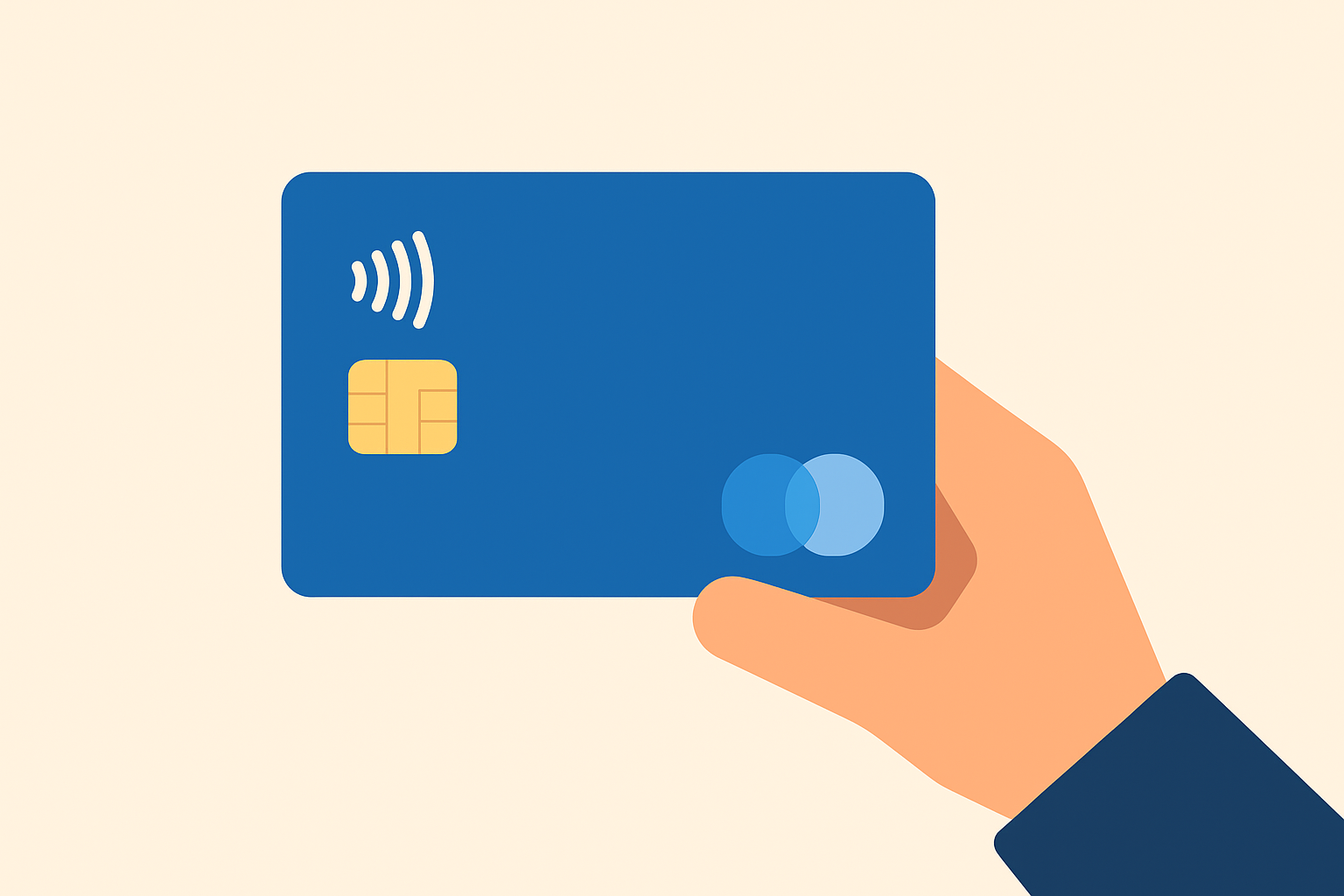 Stilisiert dargestellte Hand hält eine Bezahlkarte.